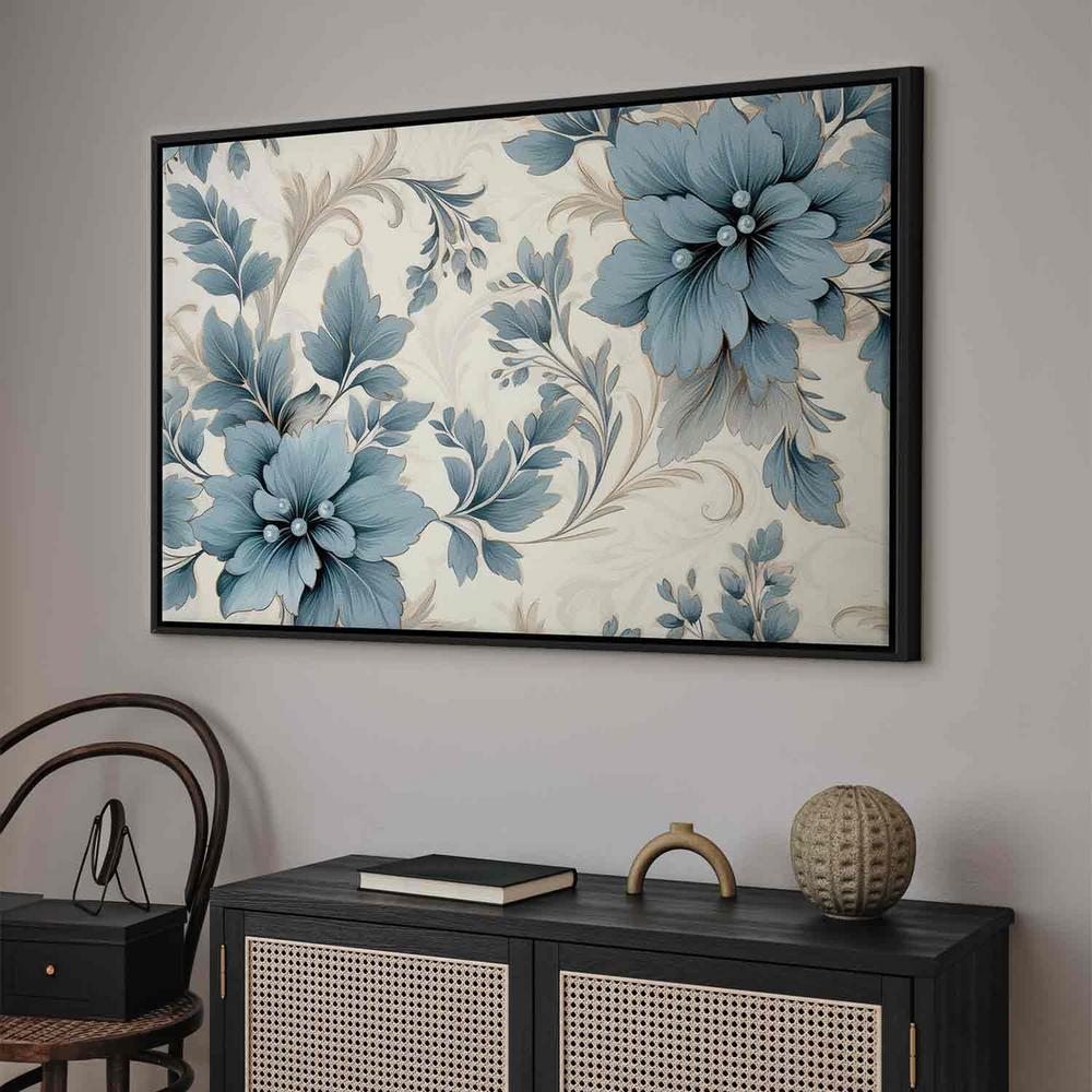 Canvas Print - Turquoise Flowers in Retro Ambience Floristic Ornaments