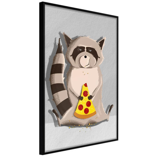 Nursery Room Wall Frame - Racoon Eating Pizza-artwork for wall with acrylic glass protection