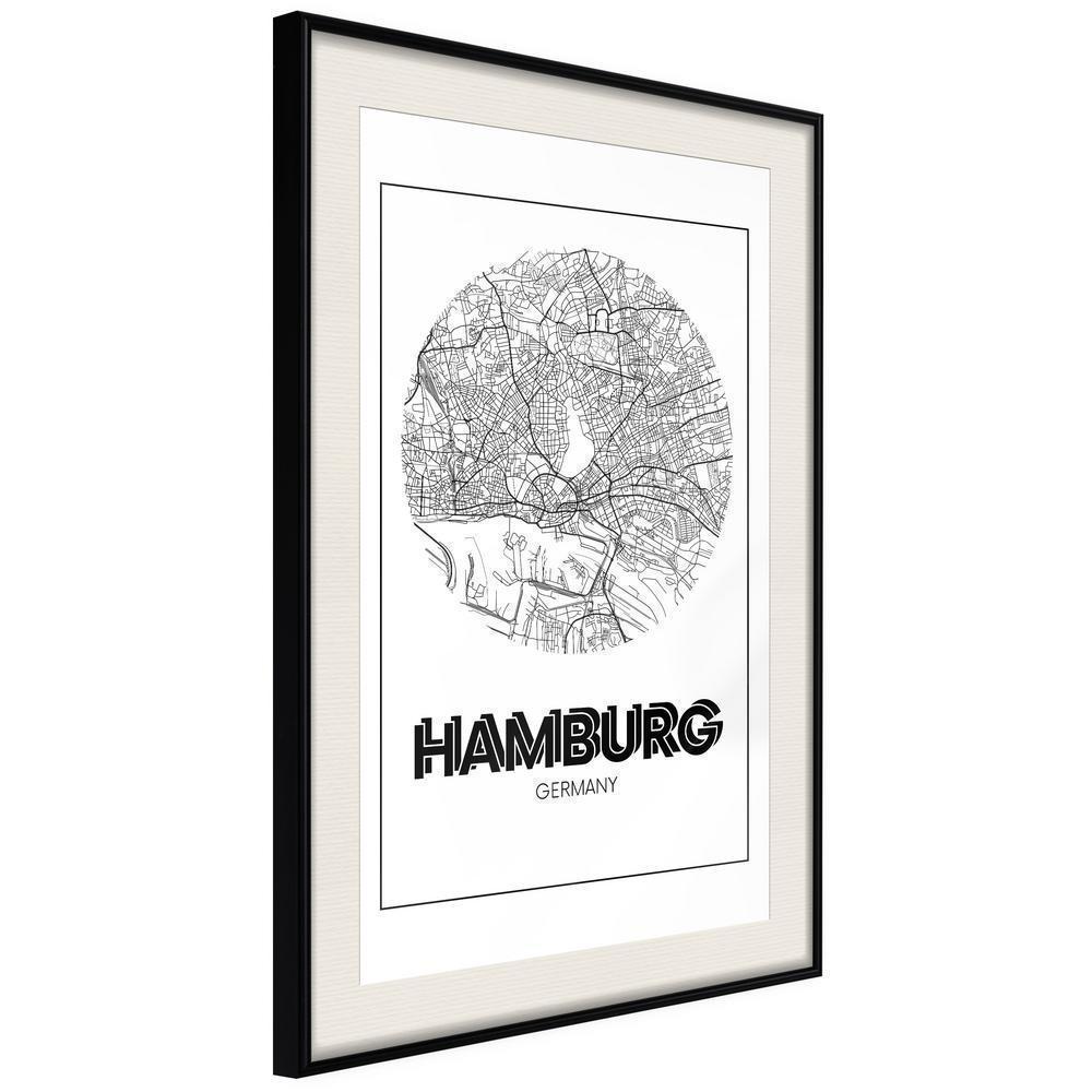 Wall Art Framed - City Map: Hamburg (Round)-artwork for wall with acrylic glass protection