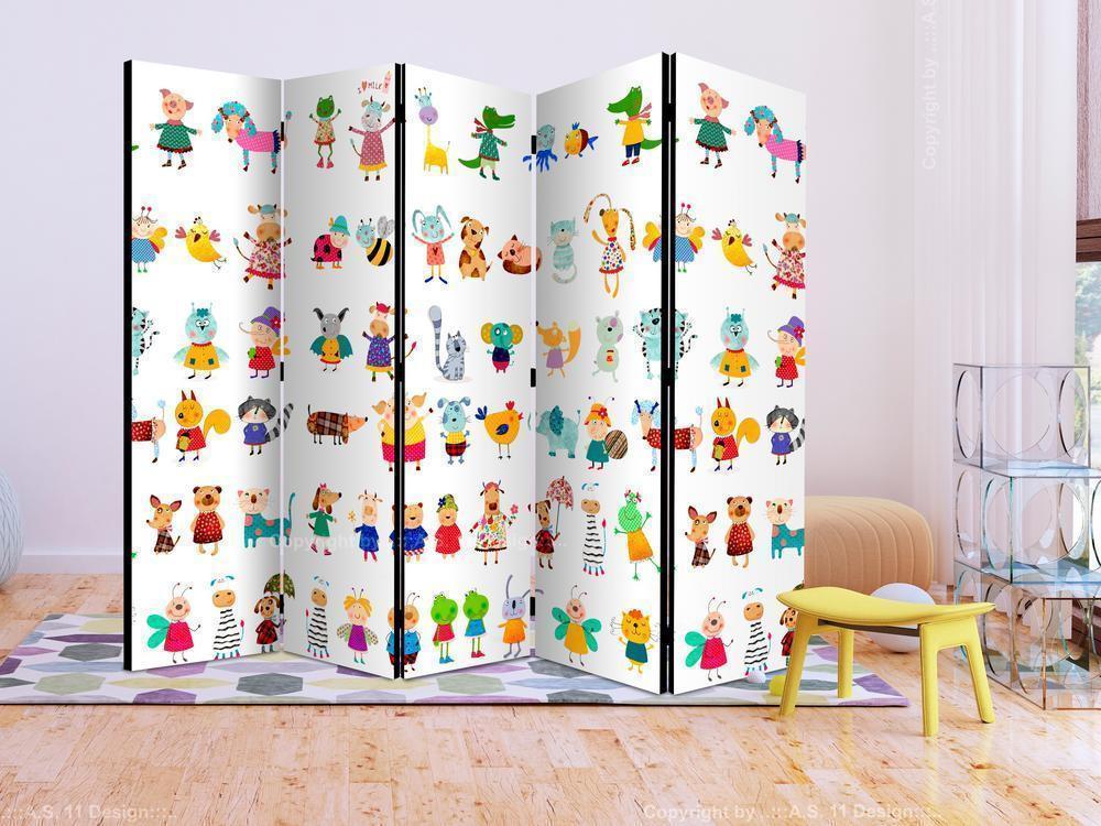 Decorative partition-Room Divider - Cartoon Pets II-Folding Screen Wall Panel by ArtfulPrivacy
