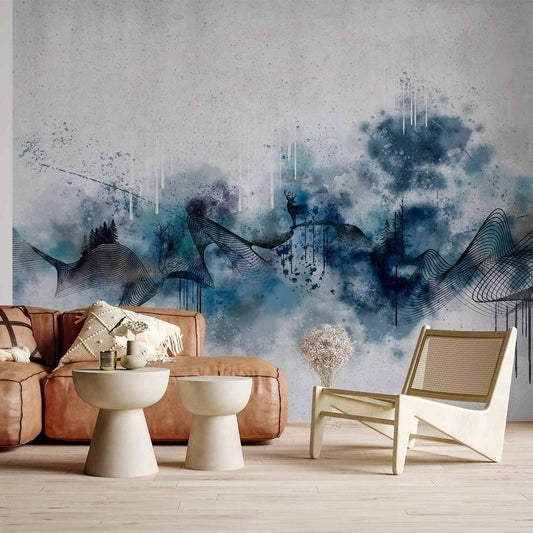 Wall Mural - Abstract wave - minimalist composition with blue pattern