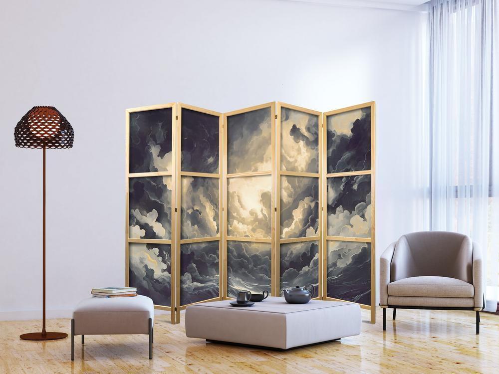 Japanese Room Divider - Epic Light Play: The Sun Battling for Dominance Over the Clouds