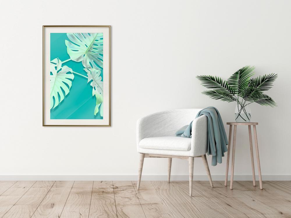 Botanical Wall Art - Teal Monstera-artwork for wall with acrylic glass protection