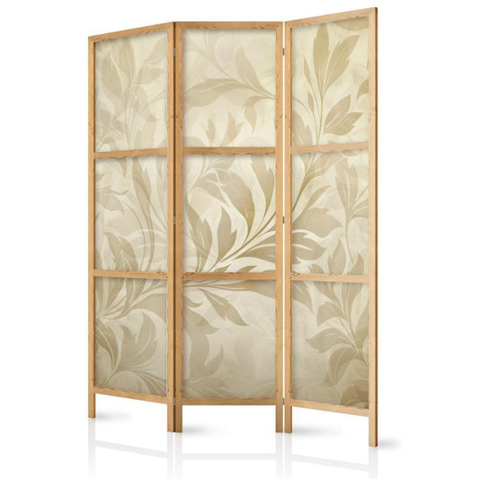 Japanese Room Divider - Botanical Motif with Leaves and Vines in Sandy Colors