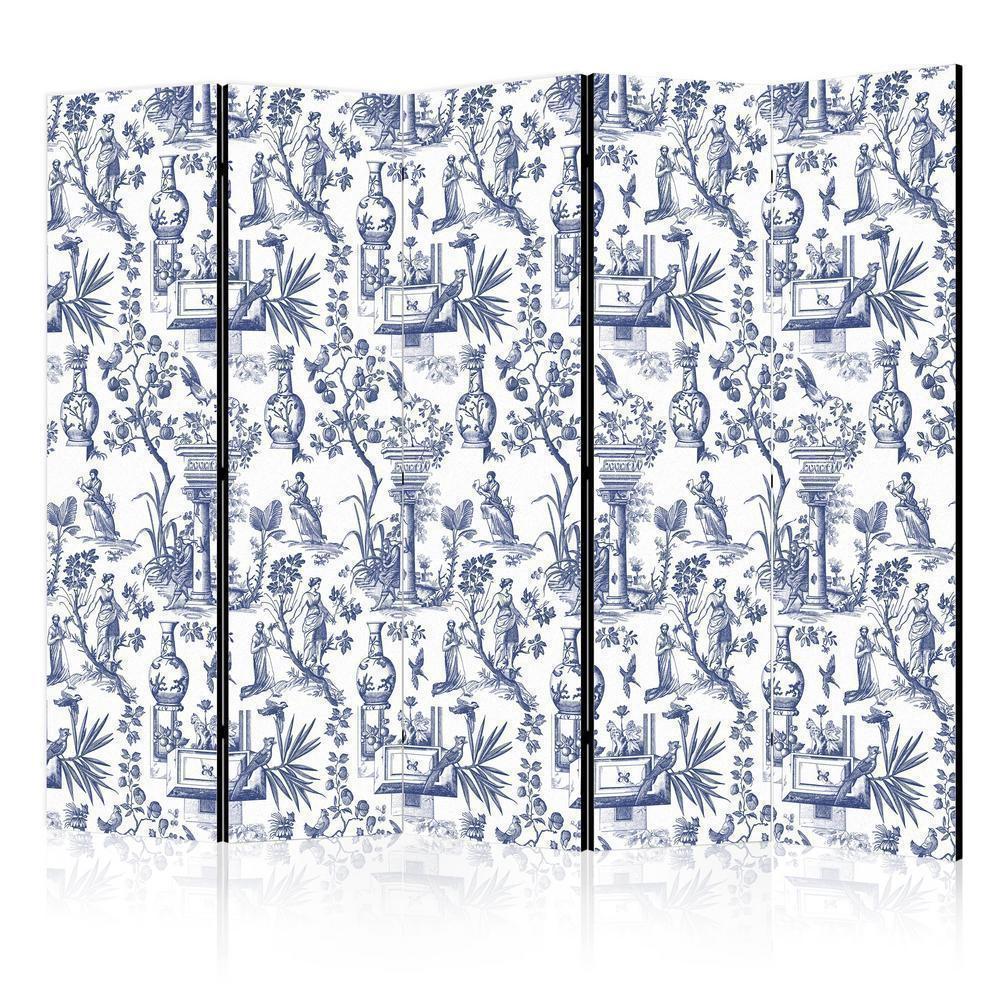 Room Divider - Rome and Botany - Blue Pattern with a Greek and Plant Motif- A 5 Panel Folding Screen For Living rooms, bedrooms or home office, decorative folding screen made with wood and canvas