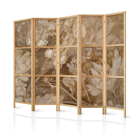 Japanese Room Divider - Carved Baroque Ornaments - Rich Composition in Sepia Colors