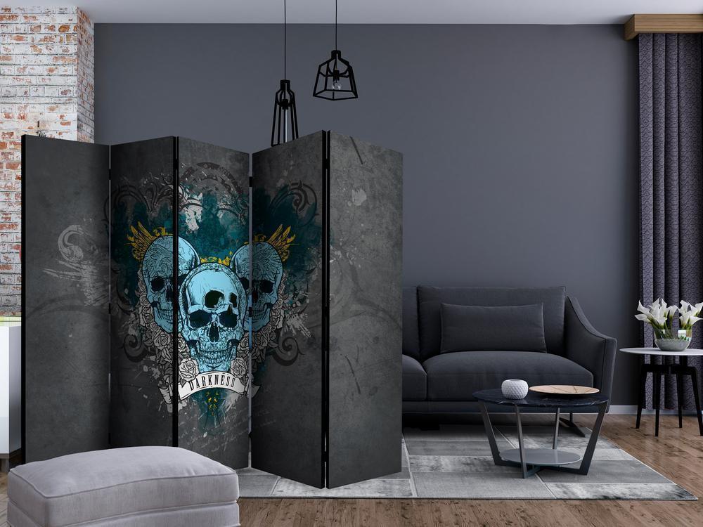 Room Divider - Darkness III II- A 5 Panel Folding Screen For Living rooms, bedrooms or home office, decorative folding screen made with wood and canvas