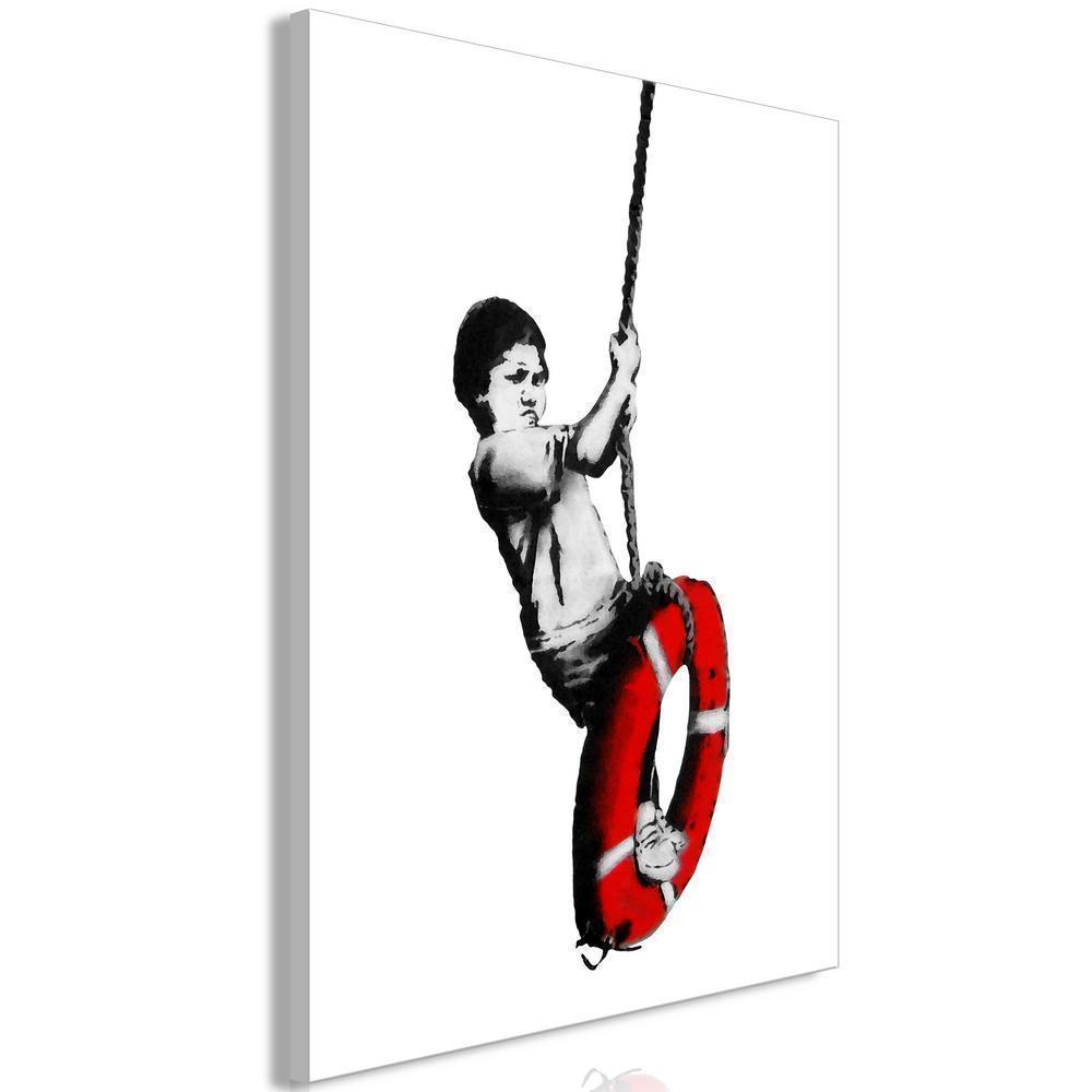 Canvas Print - Banksy: Boy on Rope (1 Part) Vertical-ArtfulPrivacy-Wall Art Collection