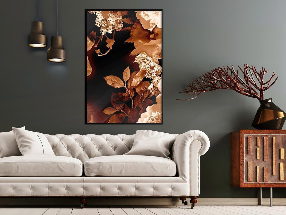 Autumn Framed Poster - Flower Decoration in Sepia-artwork for wall with acrylic glass protection