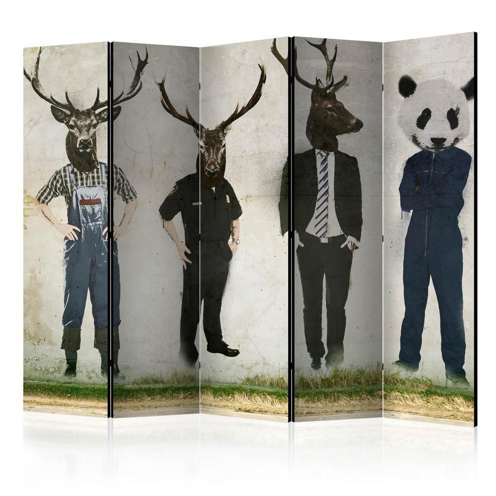 Room Divider - Man or Animal? II- A 5 Panel Folding Screen For Living rooms, bedrooms or home office, decorative folding screen made with wood and canvas