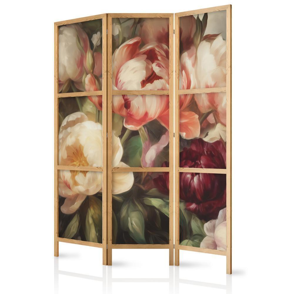 Japanese Room Divider - Blooming Peonies - Charismatic Flowers Bathed in Sunlight