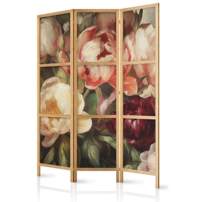 Japanese Room Divider - Blooming Peonies - Charismatic Flowers Bathed in Sunlight