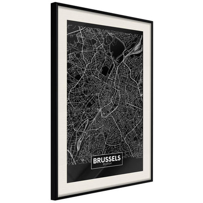 Wall Art Framed - City Map: Brussels (Dark)-artwork for wall with acrylic glass protection