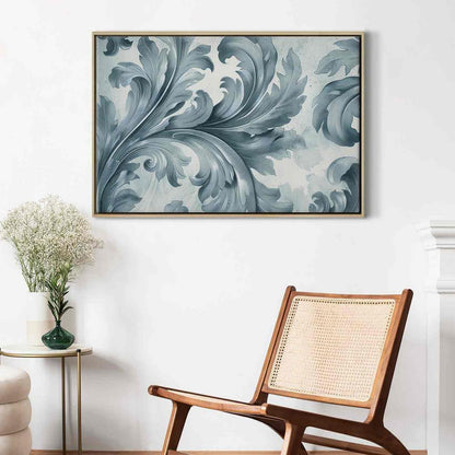 Impression sur toile - Ornements baroques en pierre dans des tons clairs de gris-bleu