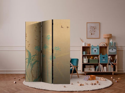 Room Divider - Tiny Bird - Colorful Grasses in Golden Shades of Sunset