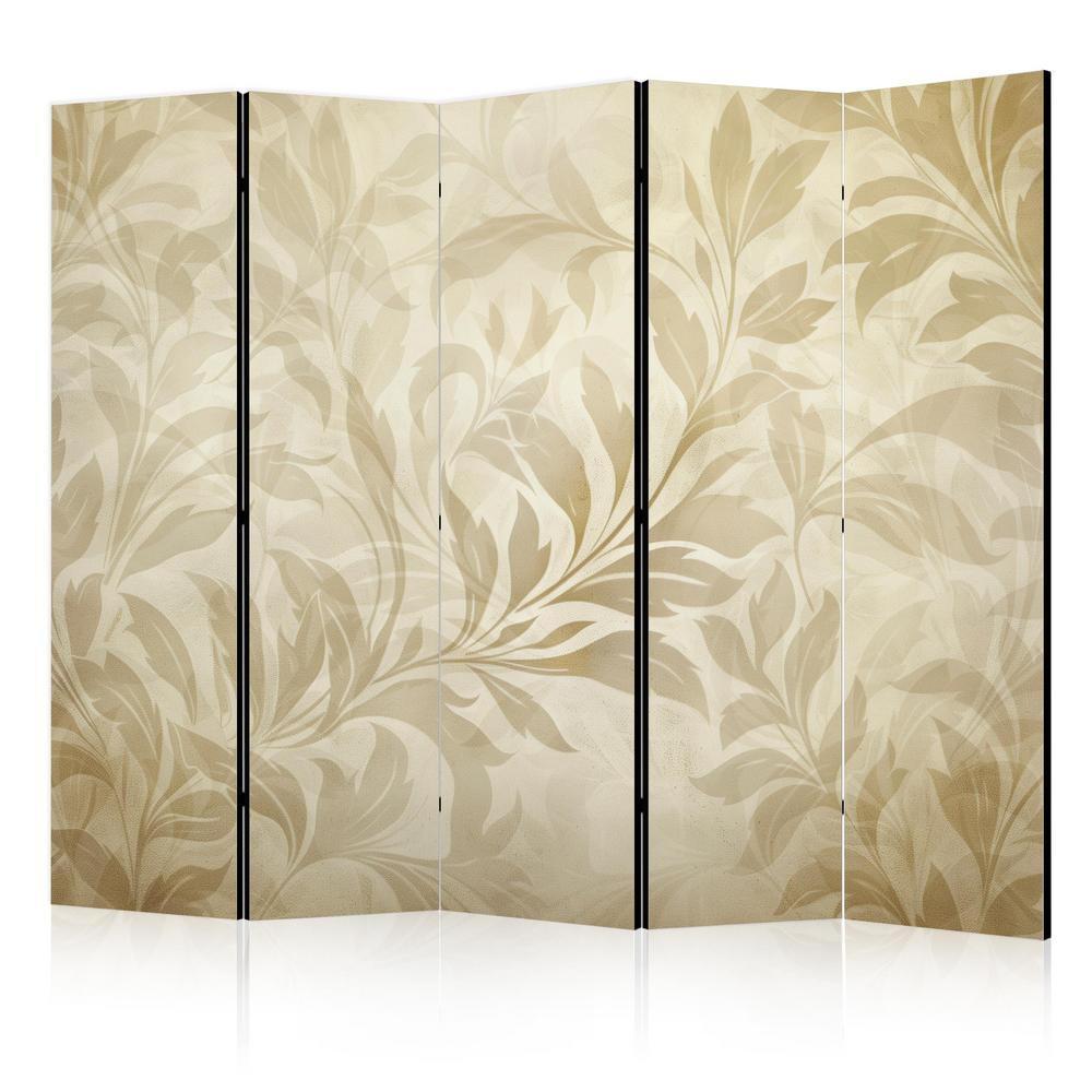 Room Divider - Botanical Motif with Leaves and Vines in Sandy Colors- A 5 Panel Folding Screen For Living rooms, bedrooms or home office, decorative folding screen made with wood and canvas