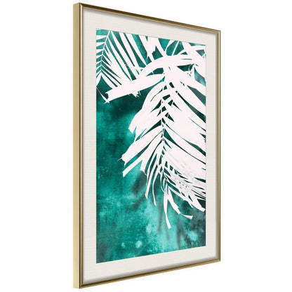 Botanical Wall Art - White Palm on Teal Background-artwork for wall with acrylic glass protection