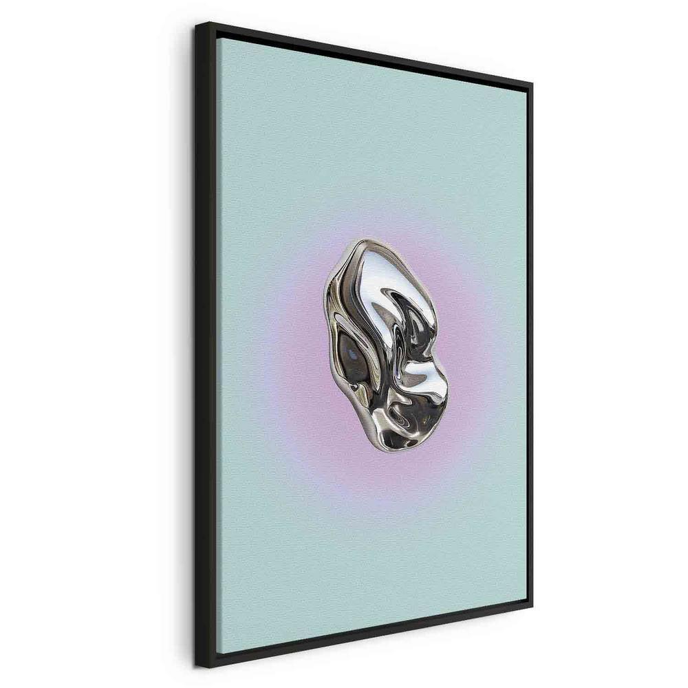 Canvas Print - Metallic Form - Abstract Sculpture on a Mint Background with a Purple Halo