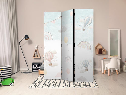 Room Divider - Balloons in the Sky - Balloons in Pastel Colors Flying in a Cloudy Sky - Among Rainbows and Stars