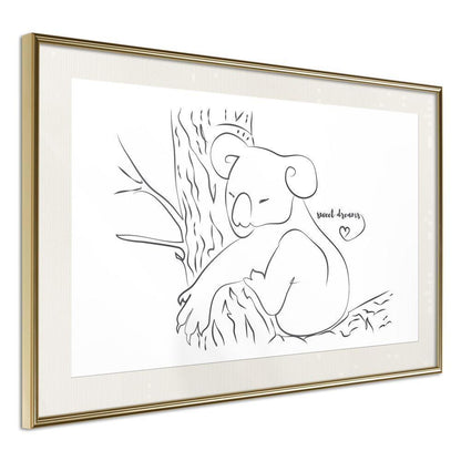 Black and White Framed Poster - Resting Koala-artwork for wall with acrylic glass protection