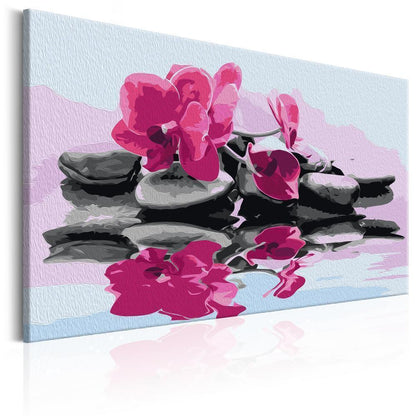 Start learning Painting - Paint By Numbers Kit - Orchid With Zen Stones (Reflection In The Water) - new hobby