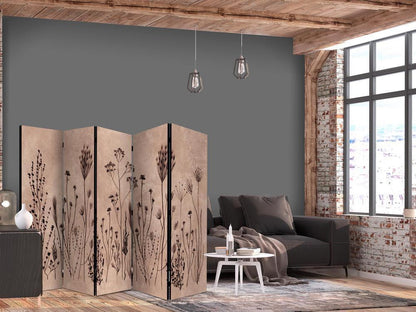 Room Divider - Plant Vintage - Delicate Field Flowers on a Background in Lime Wash Technique- A 5 Panel Folding Screen For Living rooms, bedrooms or home office, decorative folding screen made with wood and canvas