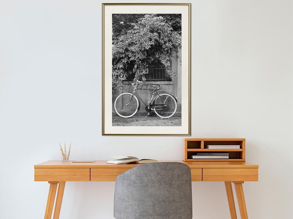 Black and White Framed Poster - Bicycle with White Tires-artwork for wall with acrylic glass protection