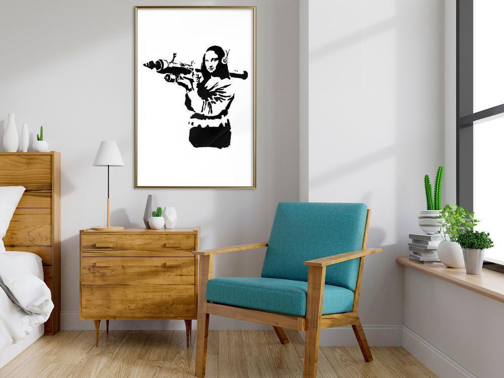 Urban Art Frame - Banksy: Mona Lisa with Bazooka II-artwork for wall with acrylic glass protection