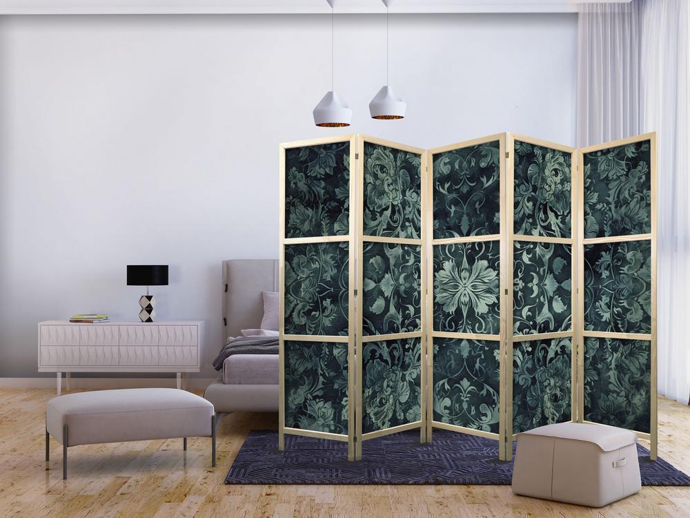 Japanese Room Divider - Oriental Pattern Carpet - Emerald Ornaments and Worn Patterns