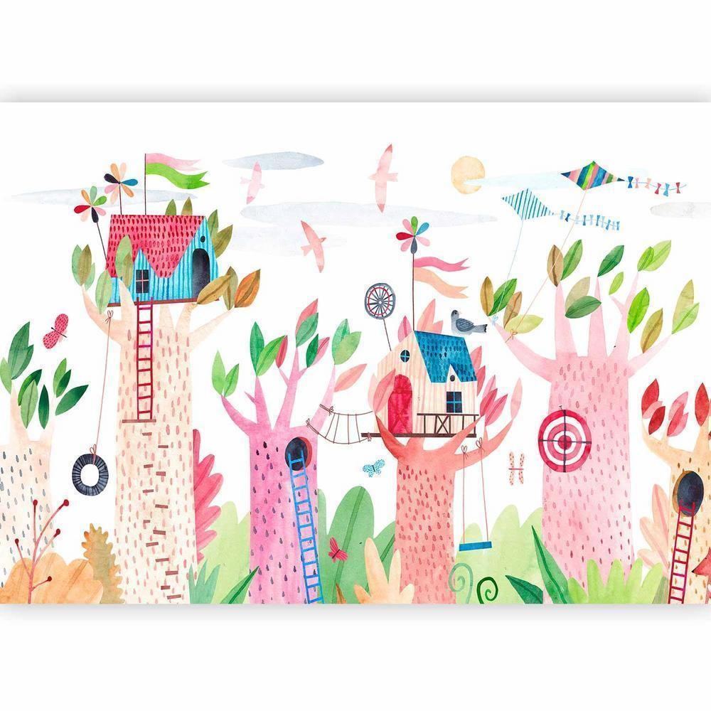 Wall Mural - Painted tree houses - a colourful fantasy with kites for children