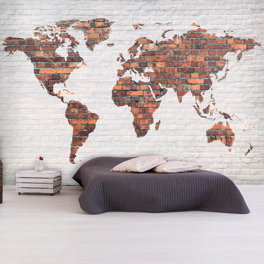 Wall Mural - World Map: Brick Wall-Wall Murals-ArtfulPrivacy