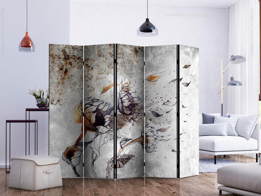 Decorative partition-Room Divider - Recall sunflowers II-Folding Screen Wall Panel by ArtfulPrivacy