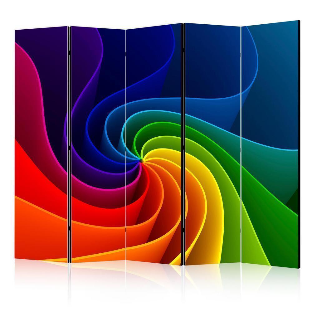 Room Divider - Colorful Pinwheel II- A 5 Panel Folding Screen For Living rooms, bedrooms or home office, decorative folding screen made with wood and canvas