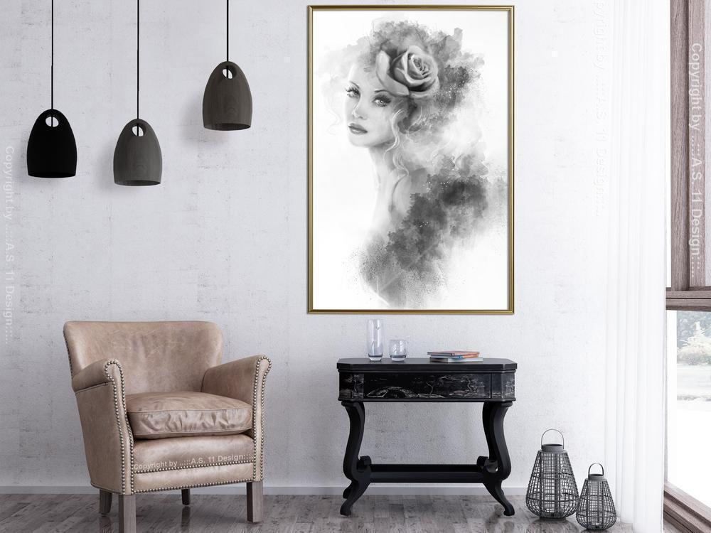 Black and White Framed Poster - Mysterious Lady-artwork for wall with acrylic glass protection