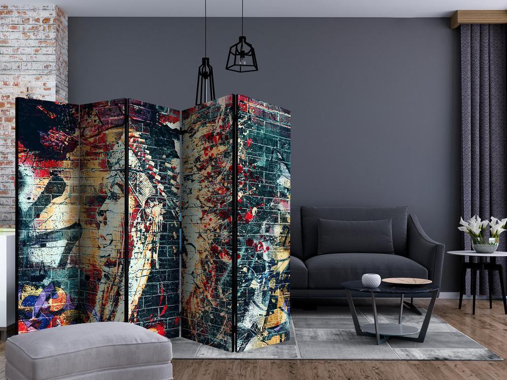 Room Divider - Urban Warrior II- A 5 Panel Folding Screen For Living rooms, bedrooms or home office, decorative folding screen made with wood and canvas