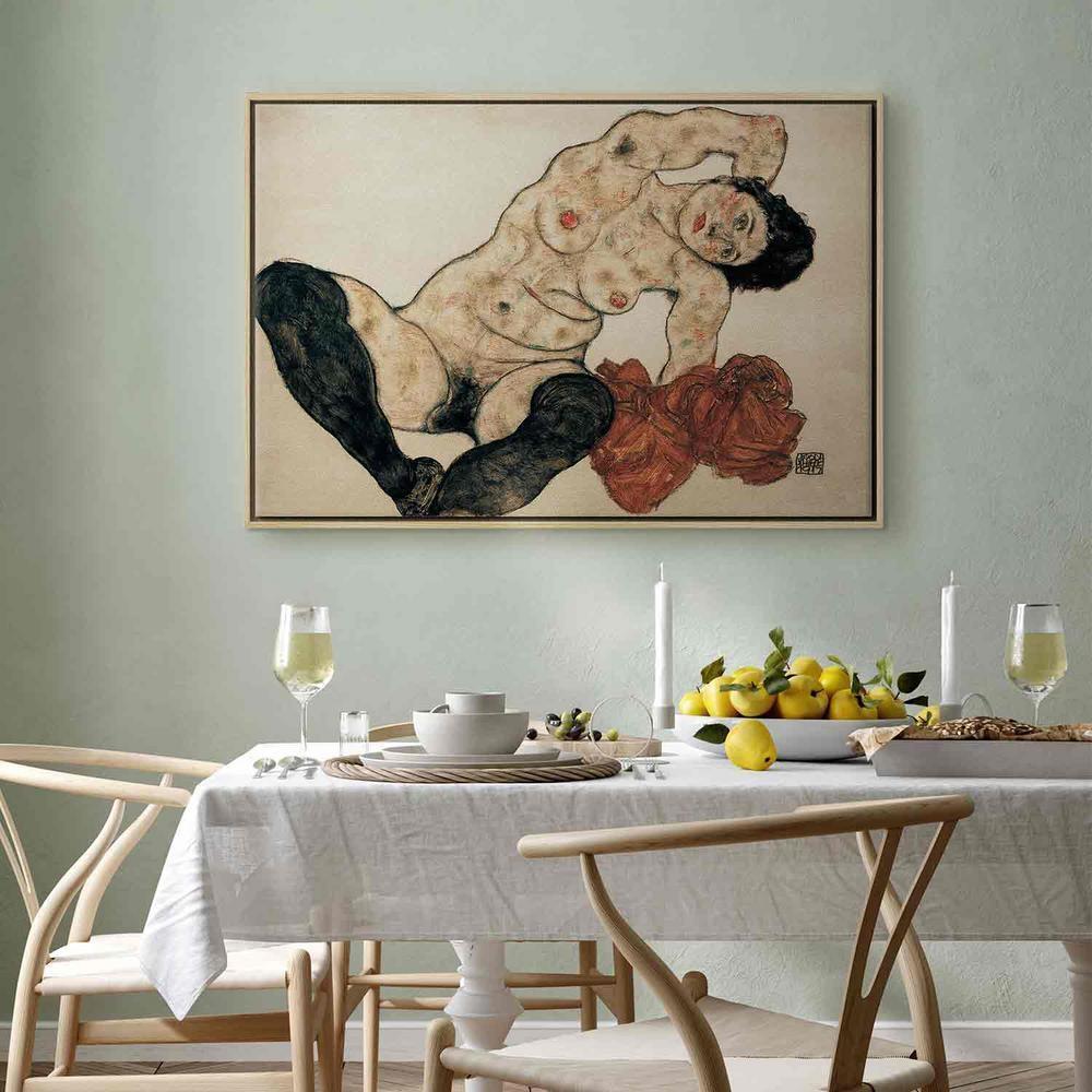 Canvas Print - Liegender Akt mit gelbem Handtuch (Egon Schiele)