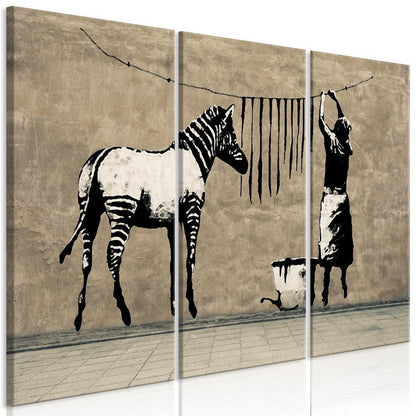 Canvas Print - Banksy: Washing Zebra on Concrete (3 Parts)-ArtfulPrivacy-Wall Art Collection