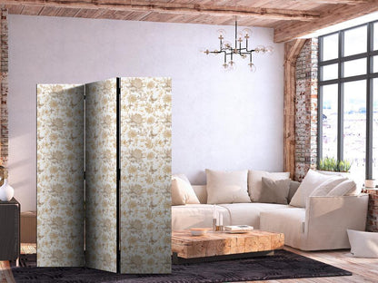 Room Divider - Beige Shades of Nature - Flowers and Butterflies on a White Background - Illustration