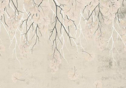 Papier peint - Feuilles tombantes abstraites - motif nature subtil avec des branches