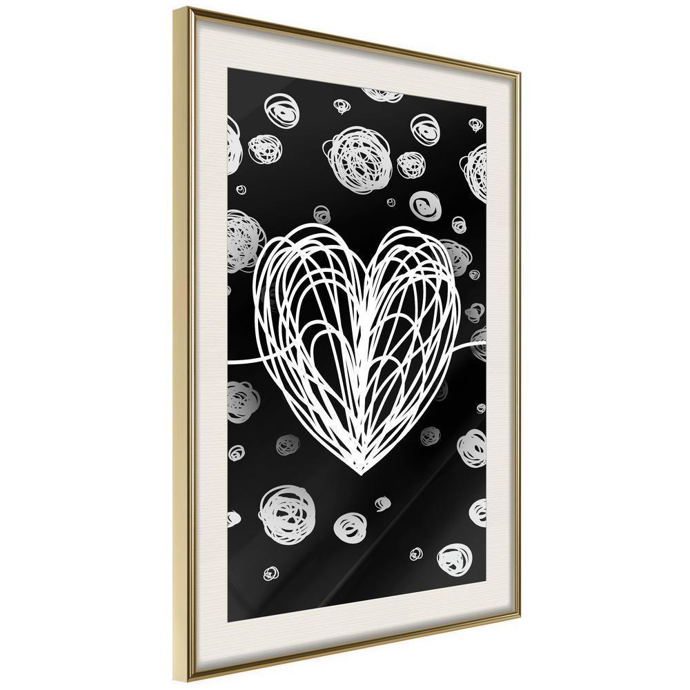 Black and White Framed Poster - Entangled Heart-artwork for wall with acrylic glass protection