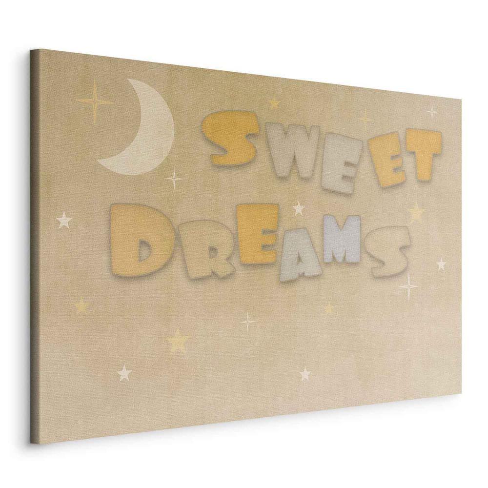 Canvas Print - Sweet Dreams - Pastel Inscription Surrounded by the Moon and Stars