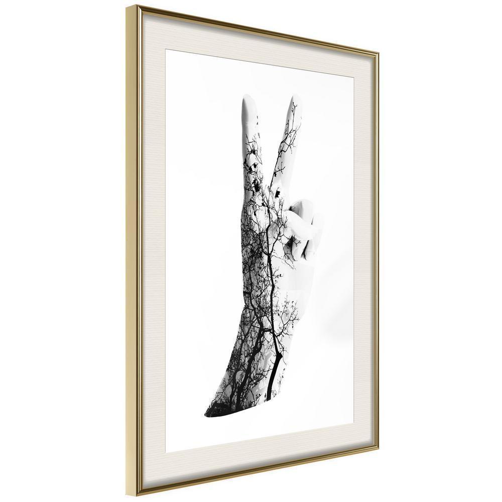 Black and White Framed Poster - Peace-artwork for wall with acrylic glass protection