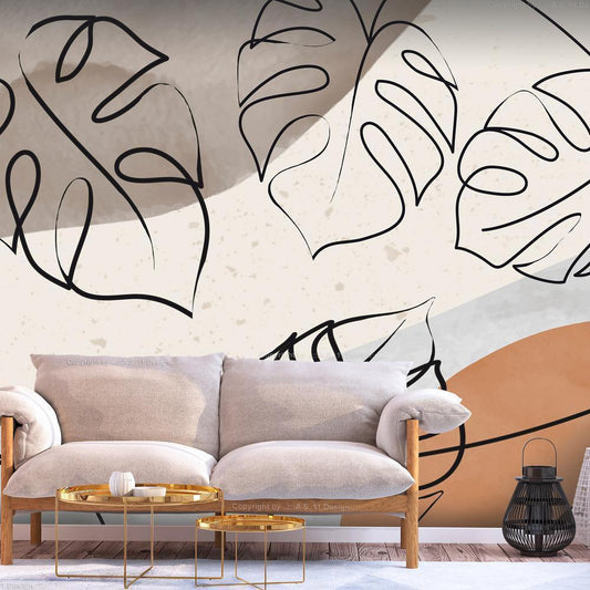 Wall Mural - Minimalistic Monstera Leaves-Wall Murals-ArtfulPrivacy