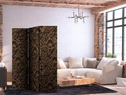 Room Divider - Dense Vegetation - Botanical Patterns in Illustrative Style Brown