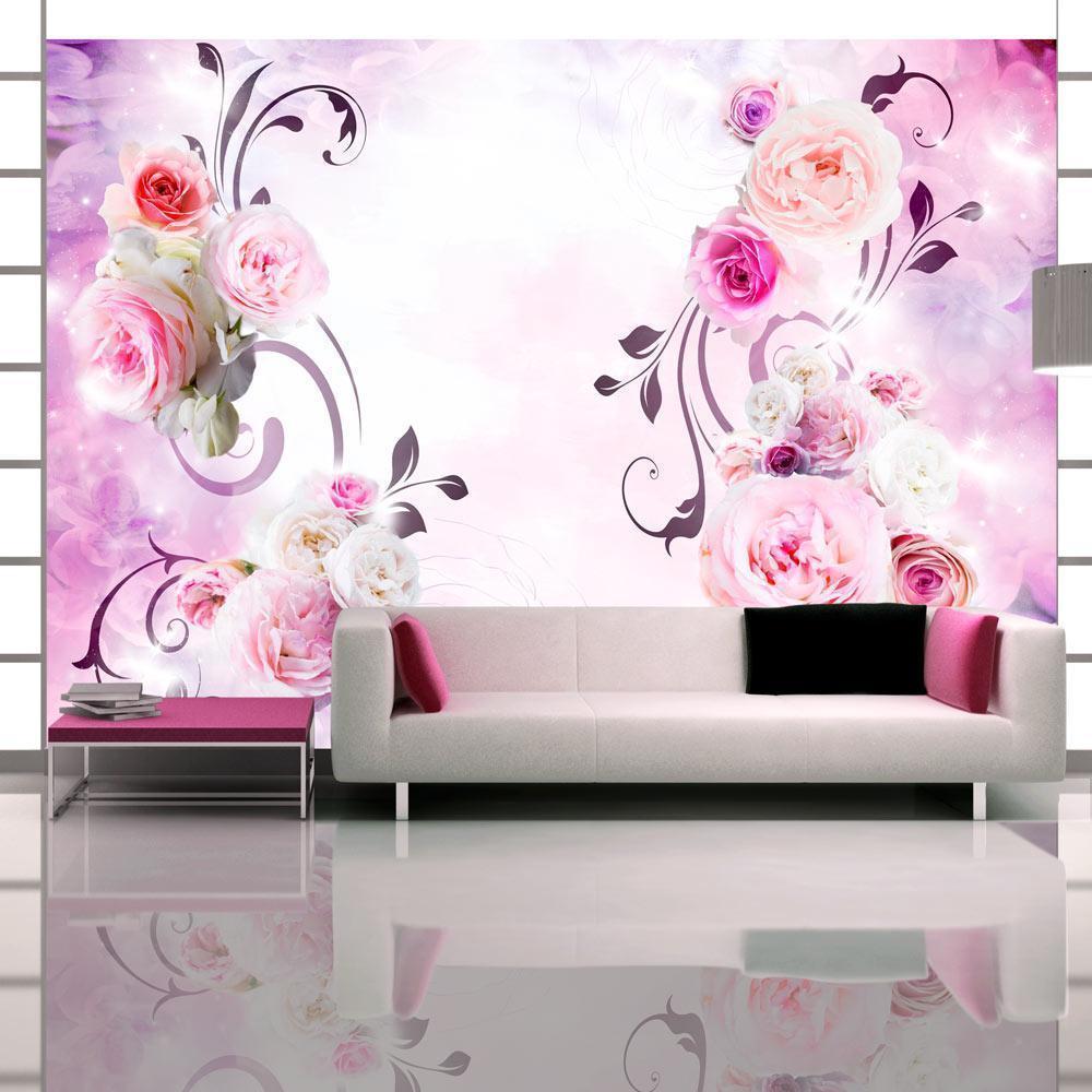 Wall Mural - Rose variations - bouquet of flowers on a solid background with a sparkle effect-Wall Murals-ArtfulPrivacy