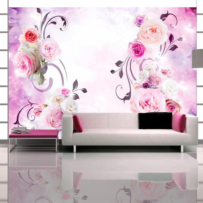 Wall Mural - Rose variations - bouquet of flowers on a solid background with a sparkle effect-Wall Murals-ArtfulPrivacy