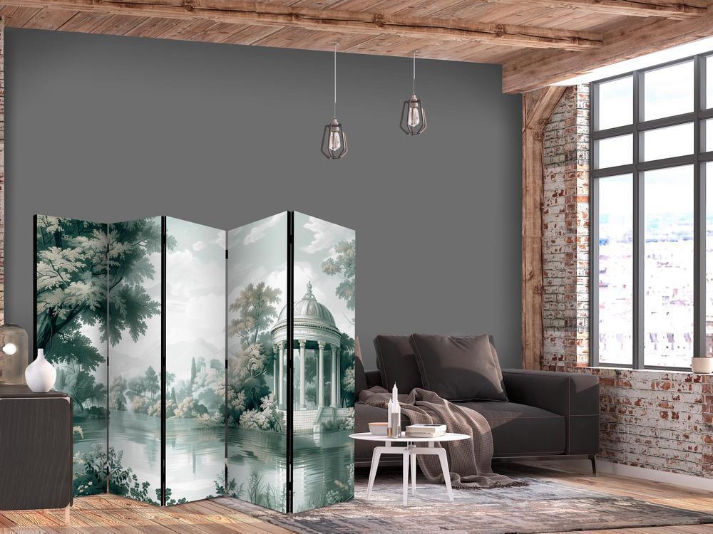 Room Divider - View of the Park and Lake - Retro Vintage Landscape in Greens- A 5 Panel Folding Screen For Living rooms, bedrooms or home office, decorative folding screen made with wood and canvas