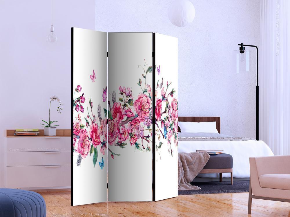Decorative partition-Room Divider - Flowers and Butterflies-Folding Screen Wall Panel by ArtfulPrivacy
