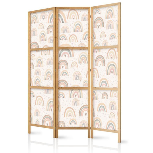 Japanese Room Divider - Spring - Pastel Rainbows on a Rainy Day with Hearts