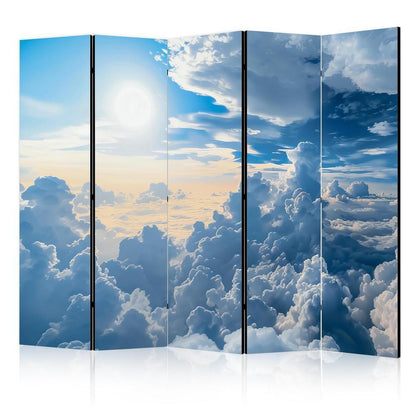 Room Divider - Symphony of Light: The Sun and Clouds Coordinating in a Beautiful Sky- A 5 Panel Folding Screen For Living rooms, bedrooms or home office, decorative folding screen made with wood and canvas